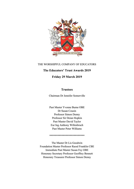 Cover of the awards booklet with full citations 2019
