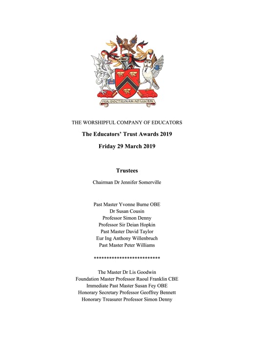 Cover of the awards booklet with full citations 2019